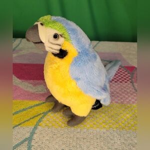 FAO Schwarz Blue, Yellow & Gray Plush Parrot Macaw Stuffed Animal Toy 6"